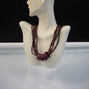 Funky Retro Statement Necklace Bohemian 5 Strand Metal Beads 5 Ring Pendants